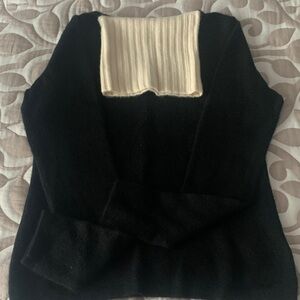 Elegant Cashmere Black Sweater with Cream Accent